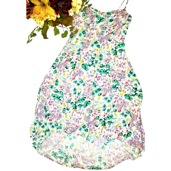 Lauren Conrad Womens Dress Size 10 L Easter Spring Floral A-line Hi-Low Midi - Picture 1 of 12